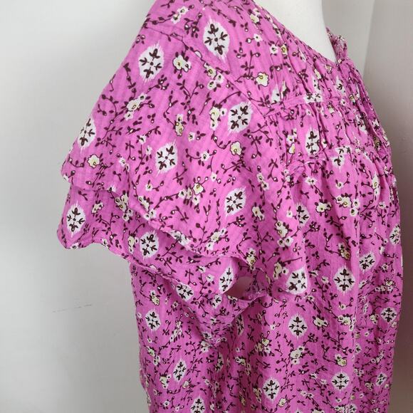 Lane Bryant Shirt Womens Plus Size 24 Pink Floral Flutter Sleeve Tie Neck Boho - Picture 7 of 15